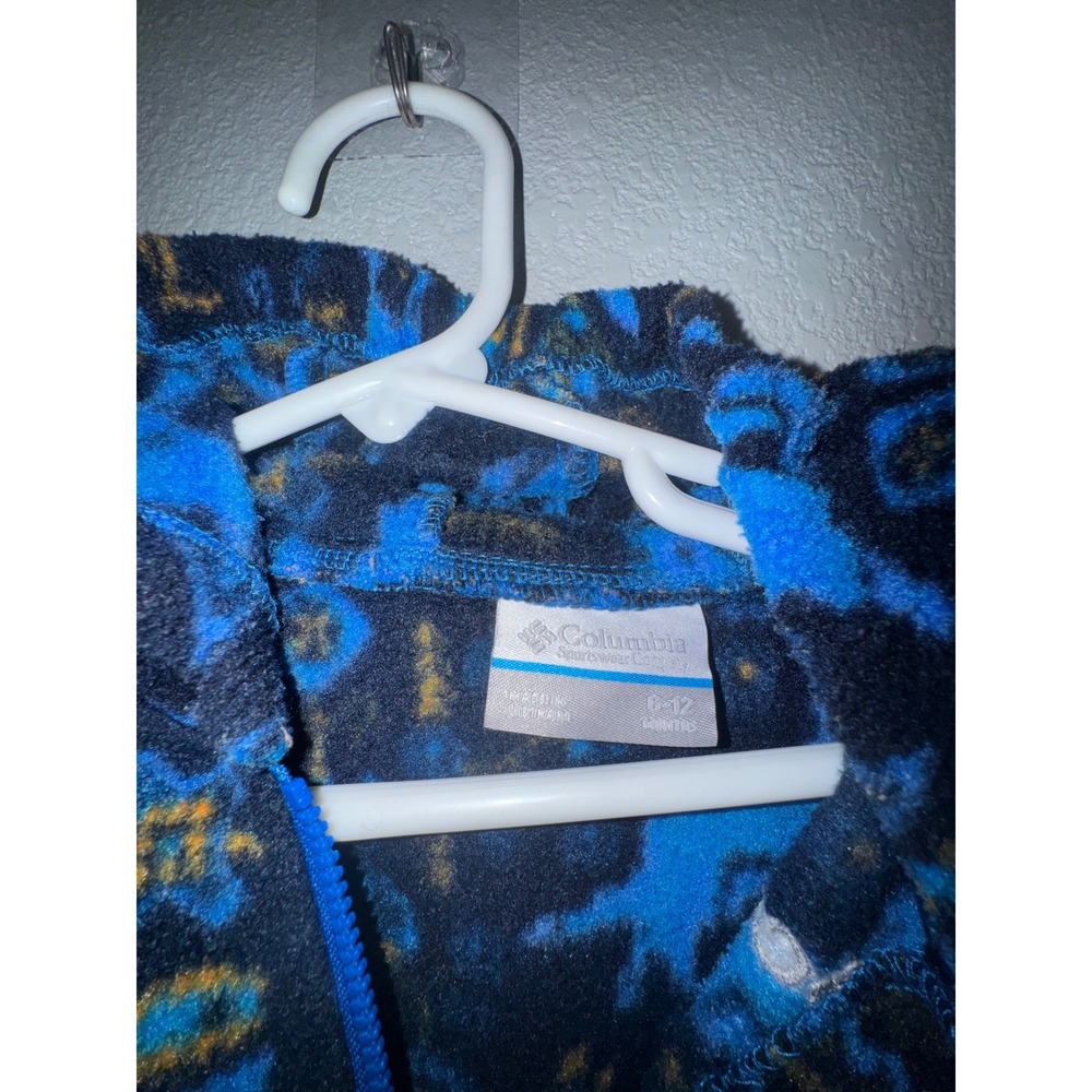 Columbia Infant Fleece Bunting Blue Bear Wolf Aztec Print Hooded Romper 6-12M - Picture 5 of 7